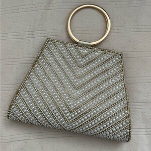 INC International Concepts Gold and White Beaded Clutch